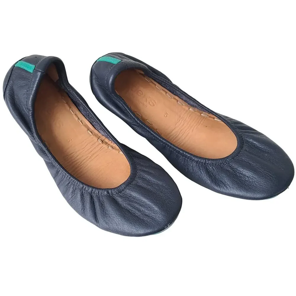 Tieks by Gavrieli California Navy Blue Leather Ballet Flats Foldable Womens Sz 5